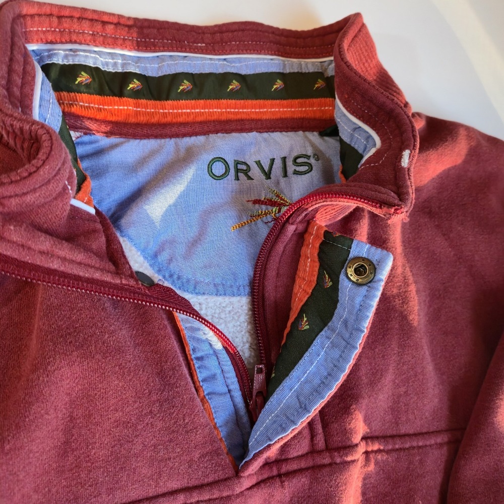 Orvis Men's Pullover Sweatshirt Pre-Owned Burgundy Red Quarter Zip SZ‎ XXL - Picture 3 of 8
